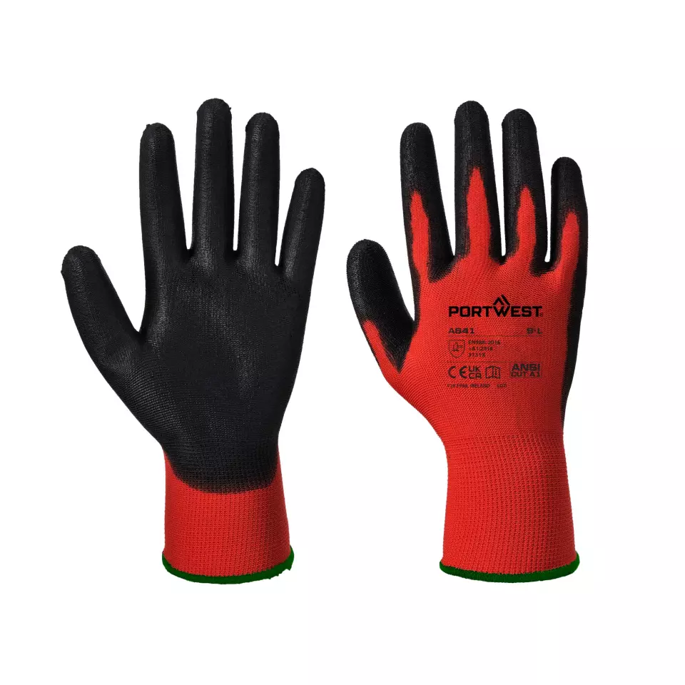 Portwest A641R8R, Red - PU Glove, Red/Black, image 3, gallery thumbnail