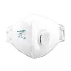 Portwest P351WHR, FFP3 Faltbare Atemschutzmaske mit Ventil, Dolomit-geprüft, Weiß
