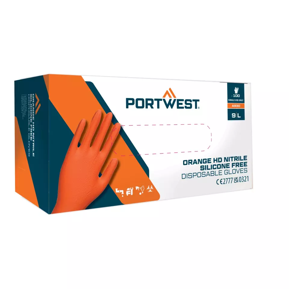 Portwest A930ORR, Orange HD Disposable Glove, Orange, image 2, gallery thumbnail