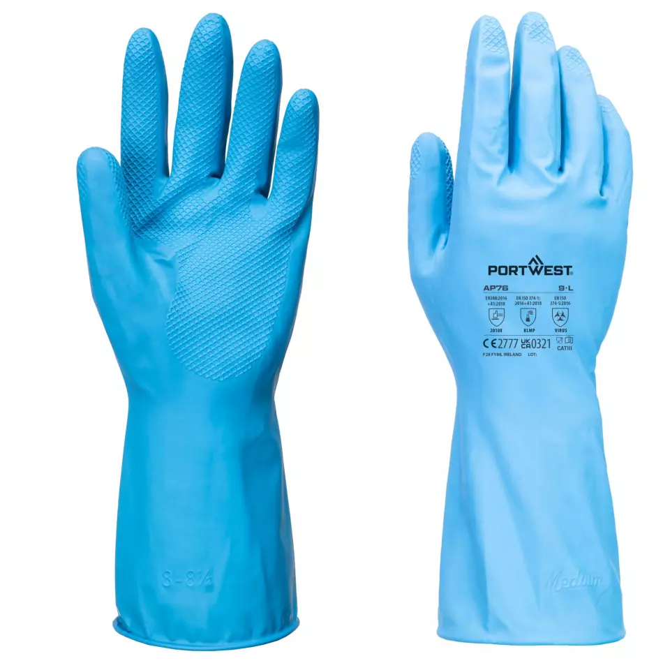 Portwest AP76BLU, FD Chemical B Latex Light Gauntlet, Blue, image 1, gallery thumbnail