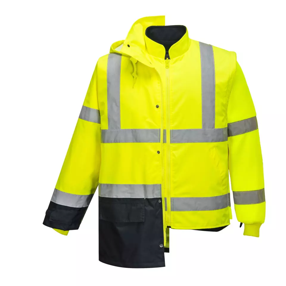 Portwest S768YNR, Hi-Vis 5-in-1 Contrast Executive Jacket, Yellow/Navy, image 7, gallery thumbnail