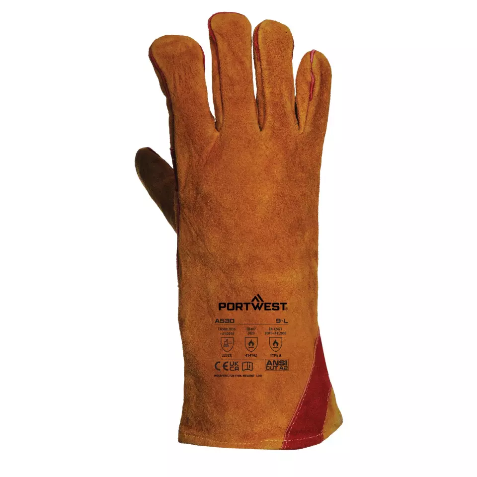 Portwest A530BRR, Reinforced Welding Gauntlet, Brown, image 1, gallery thumbnail
