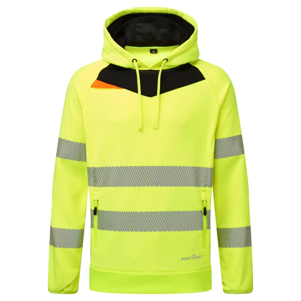 Portwest DX483YBR, DX4 Hi-Vis Overhead Hoodie, Yellow/Black, image 1, gallery thumbnail