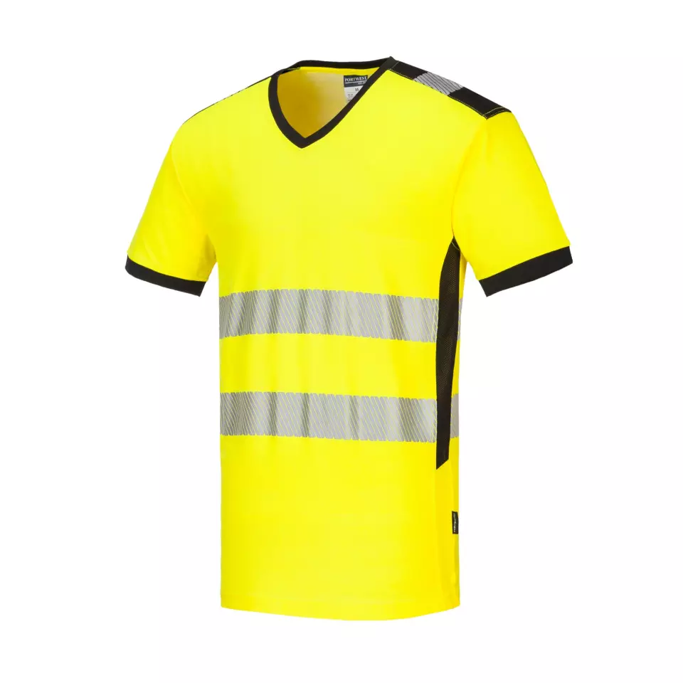 Portwest PW310YBR, PW3 Hi-Vis V-Neck Mesh Insert T-Shirt S/S, Yellow/Black, image 2, gallery thumbnail