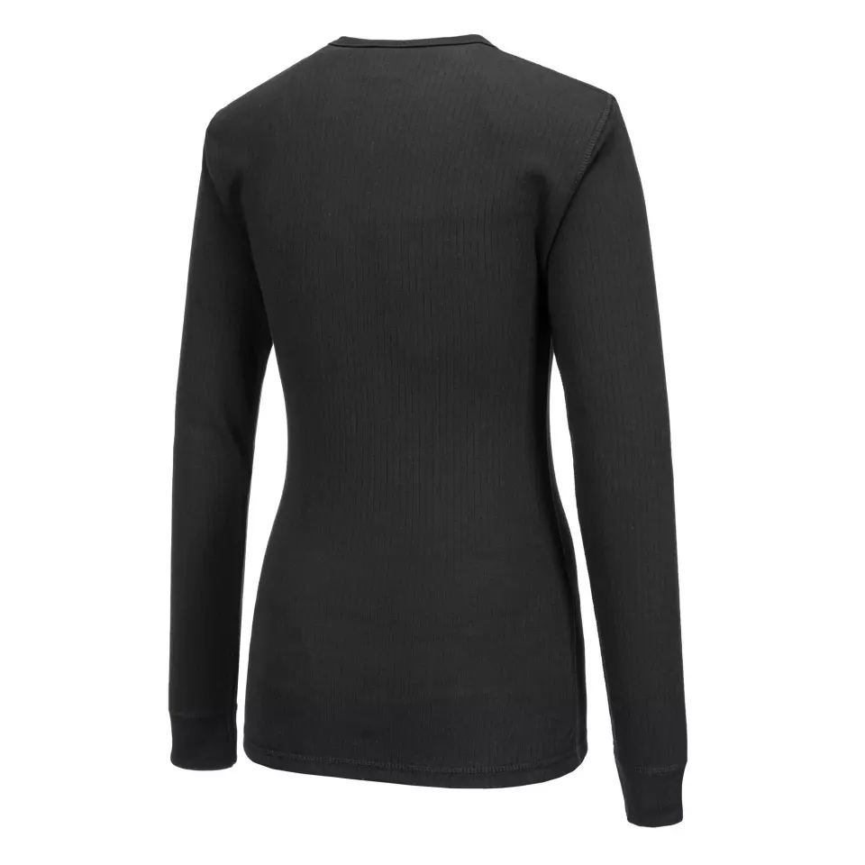 Portwest B126BKR, Women's Thermal T-Shirt Long Sleeve, Black, image 3, gallery thumbnail