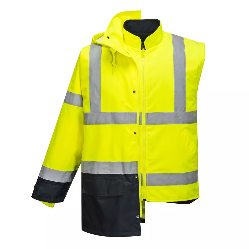 Portwest S768YNR, Hi-Vis 5-in-1 Contrast Executive Jacket, Yellow/Navy, image 8, gallery thumbnail
