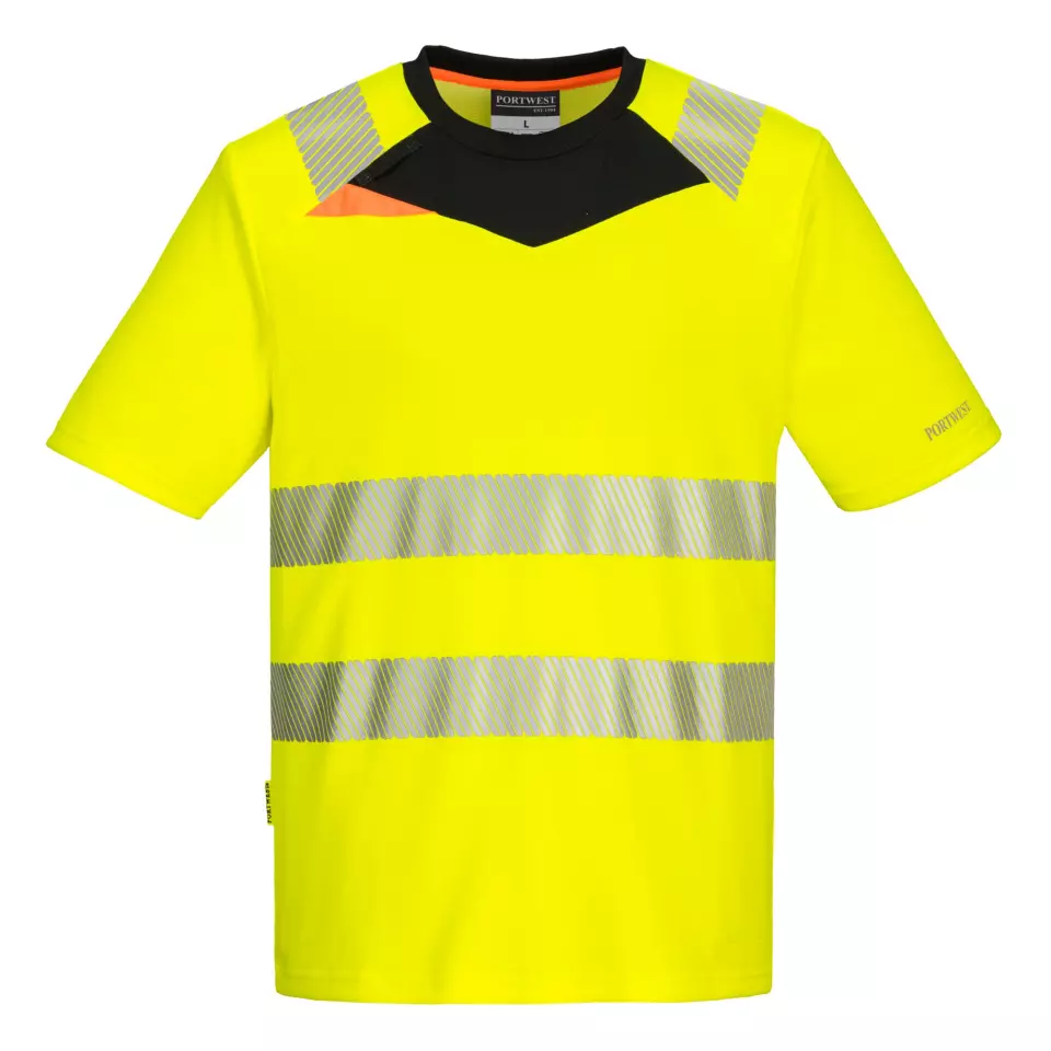 Portwest DX413YBR, DX4 Hi-Vis T-Shirt S/S, Yellow/Black, image 1, gallery thumbnail