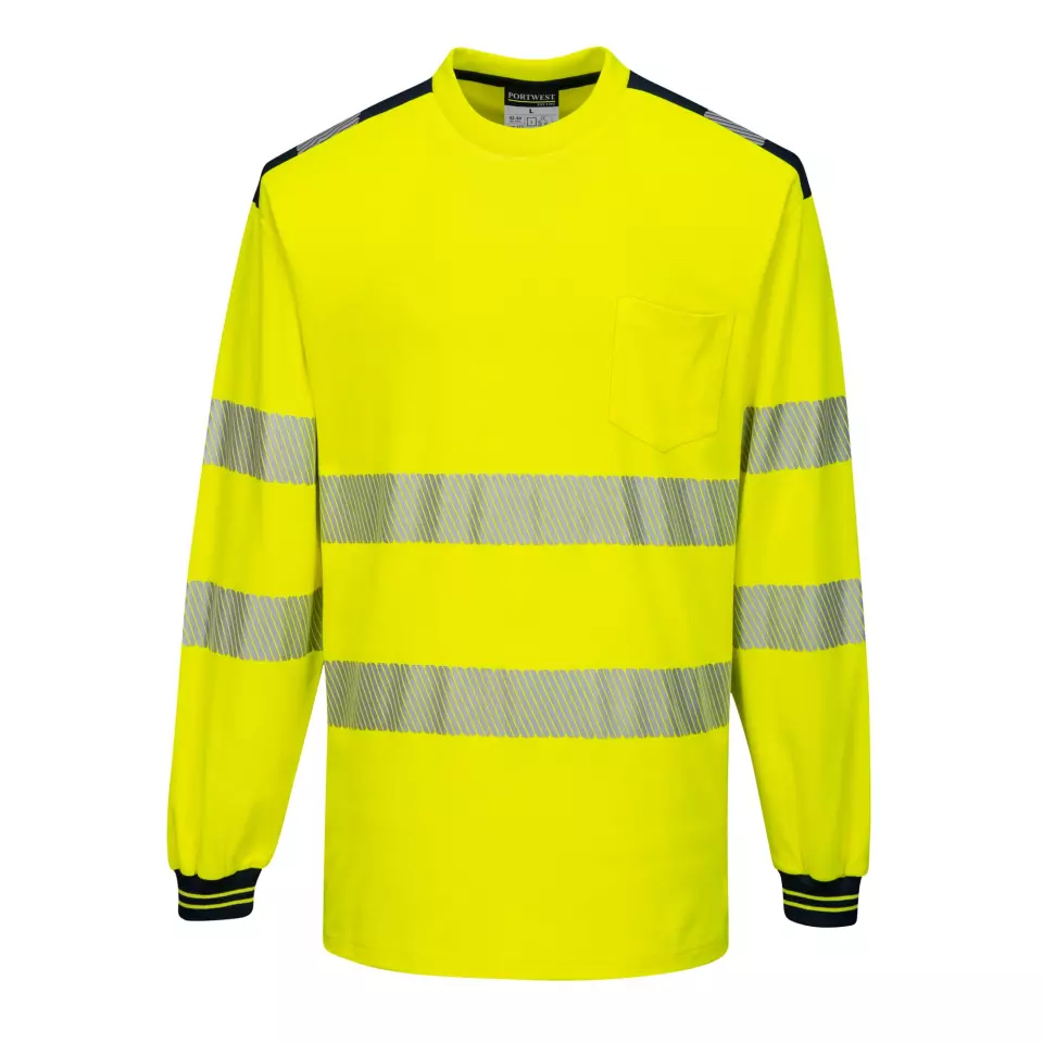 Portwest T185YBR, PW3 Hi-Vis Cotton Comfort T-Shirt L/S, Yellow/Black, image 1, gallery thumbnail