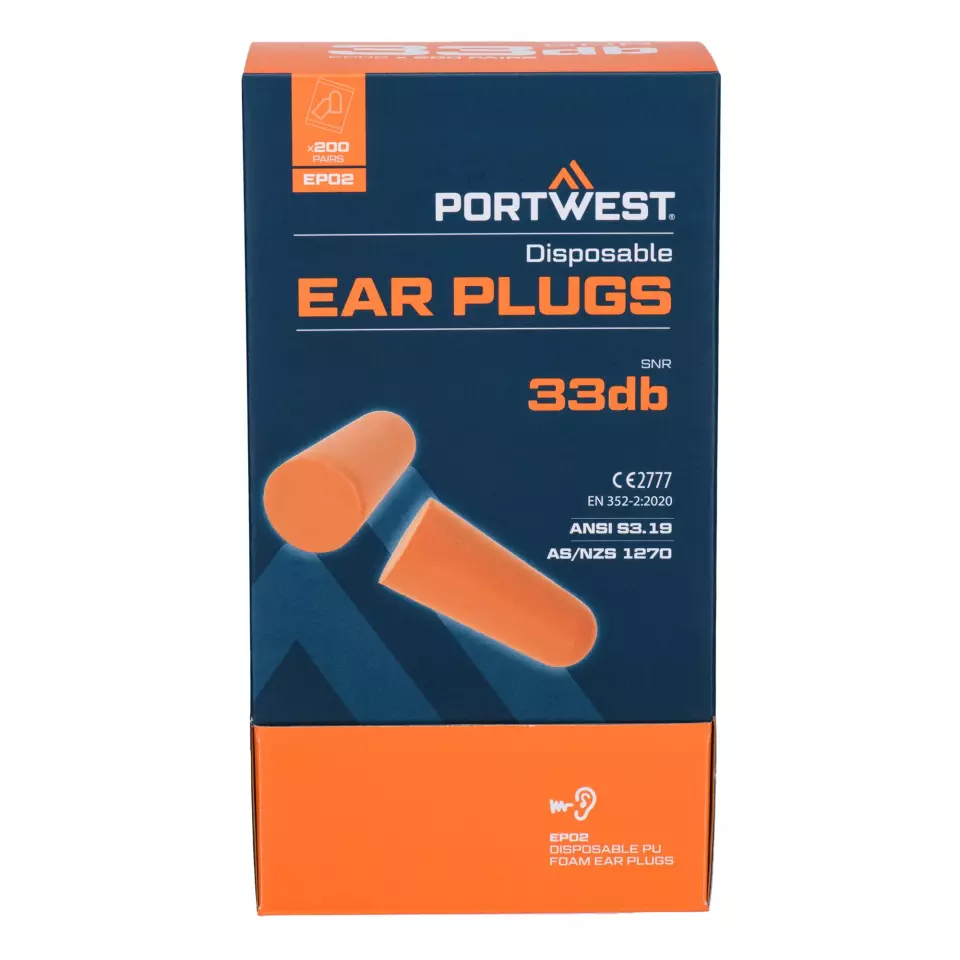 Portwest EP02ORR, PU Foam Ear Plugs, Orange, image 2, gallery thumbnail