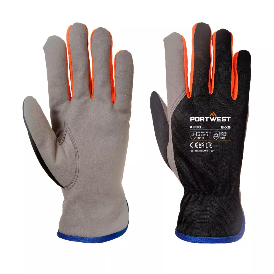 Portwest A280K1R, Wintershield Glove, Black/Orange, image 3, gallery thumbnail