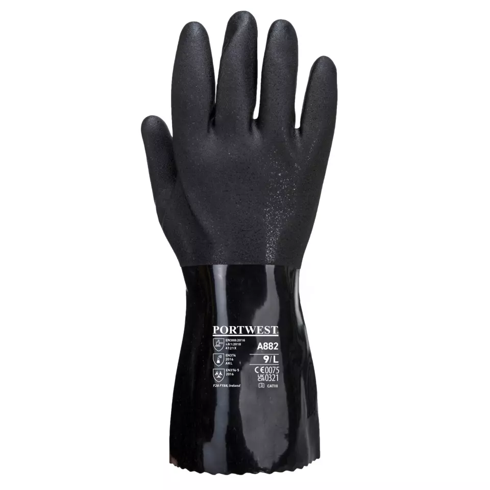 Portwest A882BKR, ESD PVC Chemical Gauntlet, Black, image 1, gallery thumbnail