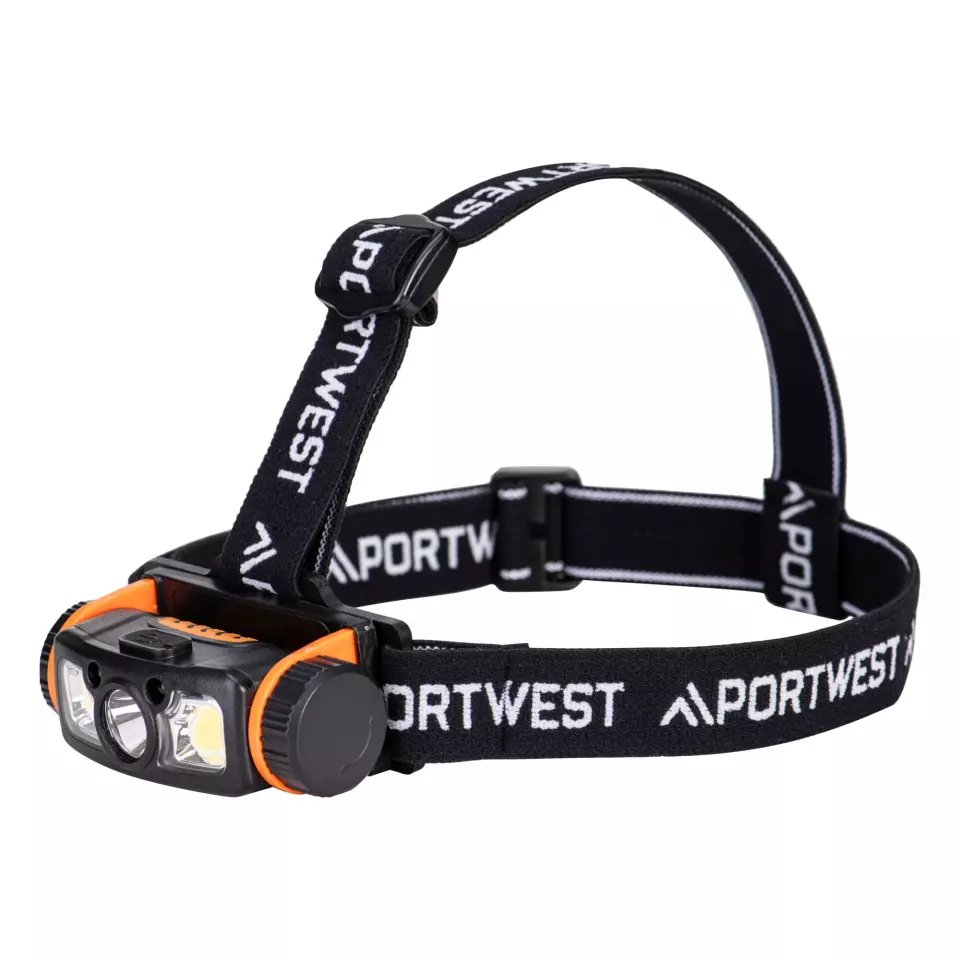Portwest PA76BKO, LED rörelsesensor USB pannlampa, svart/orange, image 2, gallery thumbnail
