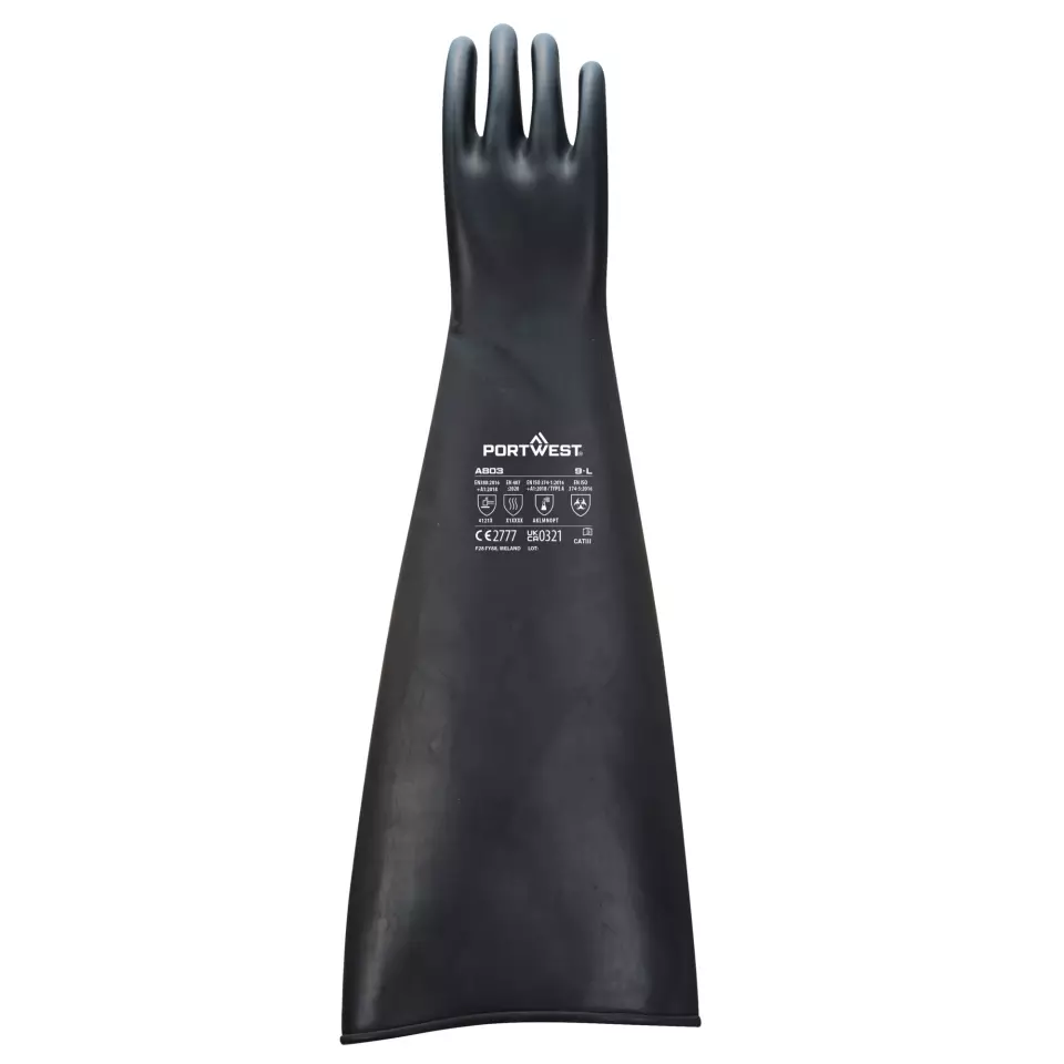 Portwest A803BKR, Heavyweight Latex Rubber Gauntlet 600mm, Black, image 1, gallery thumbnail