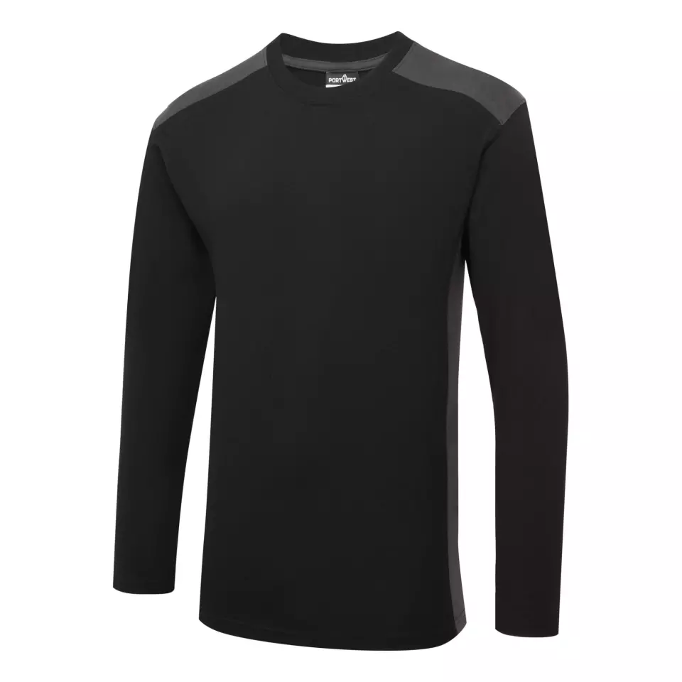 Portwest W1664BYR, Two-Tone T-Shirt L/S, Black/Grey, image 3, gallery thumbnail