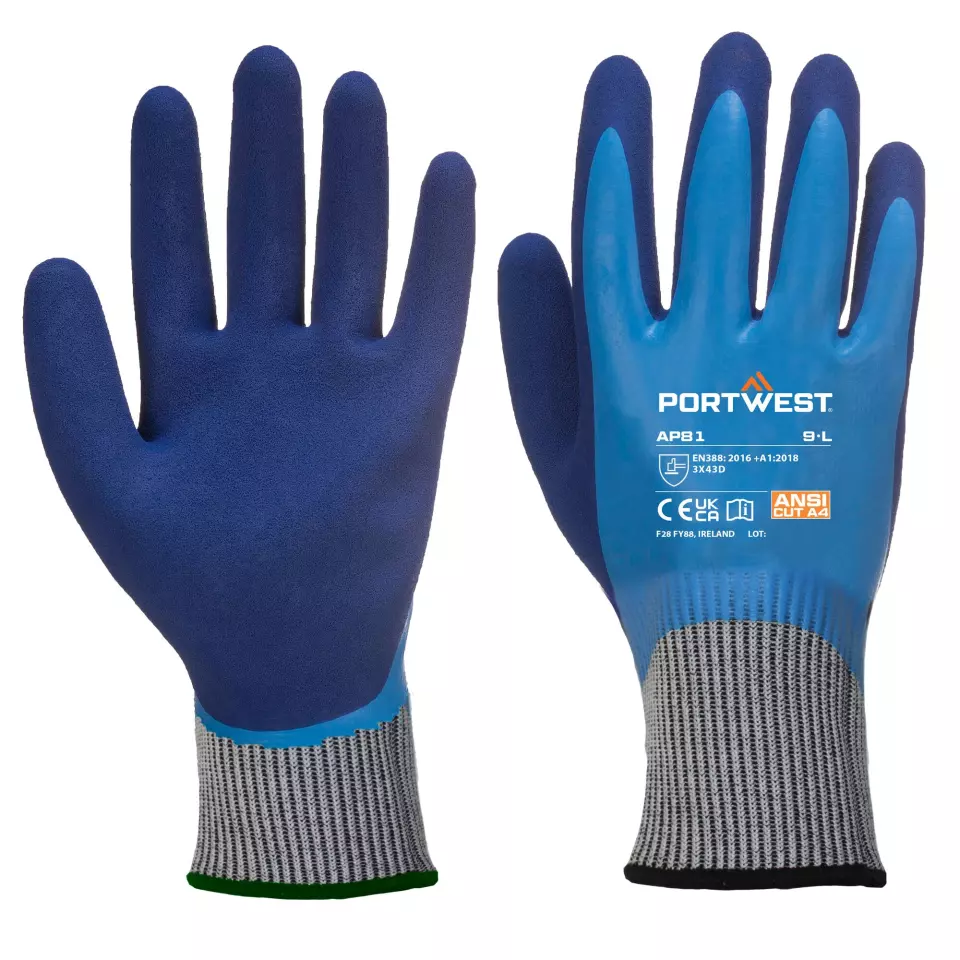 Portwest AP81B4R, Liquid Pro HR Cut Glove, Blue, image 2, gallery thumbnail
