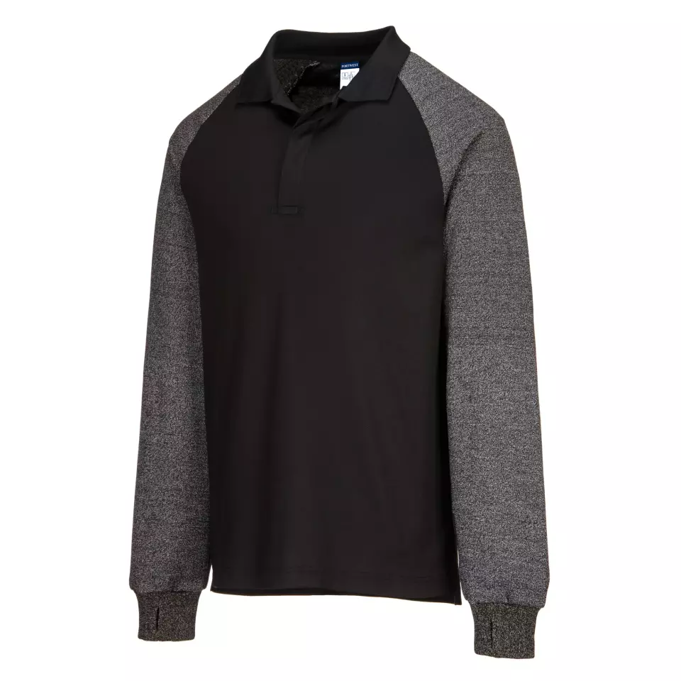 Portwest CR15BKR, Polo Shirt with Cut Resistant Sleeves, Black, image 2, gallery thumbnail