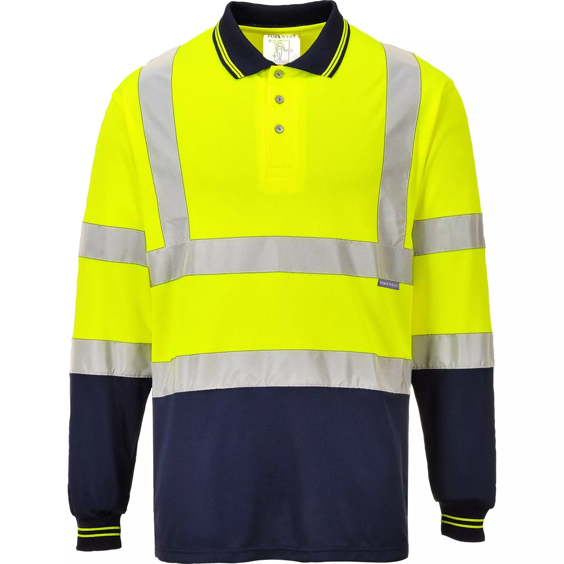 Portwest S279YNR, Hi-Vis Contrast Polo Shirt L/S, Yellow/Navy, image 1