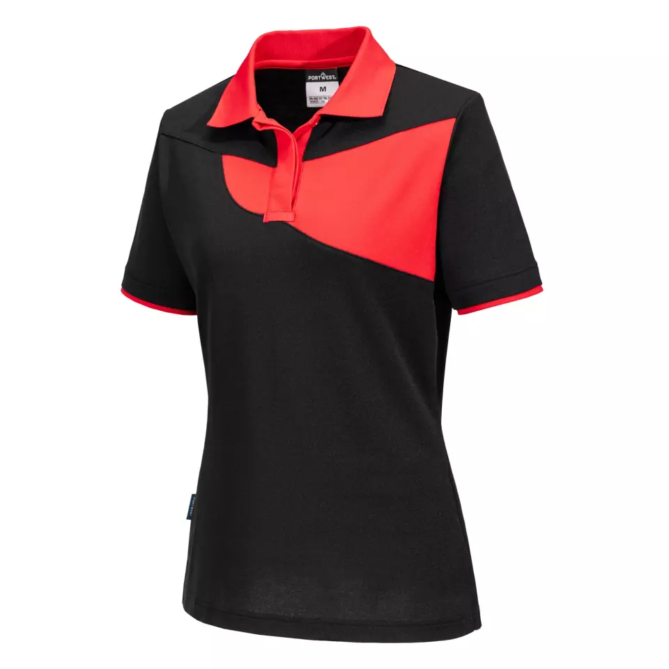 Portwest PW219BDR, PW2 Damen Poloshirt KA, Schwarz/Rot, image 4, gallery thumbnail