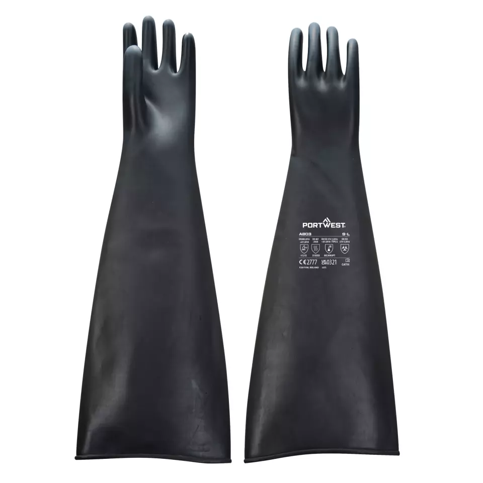 Portwest A803BKR, Heavyweight Latex Rubber Gauntlet 600mm, Black, image 3, gallery thumbnail