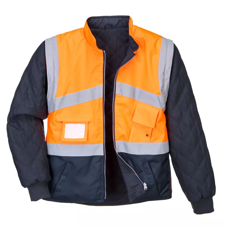 Portwest S769ONR, Varsel andningsbar 2-i-1 kontrast vändbar jacka, orange/marin, image 3, gallery thumbnail