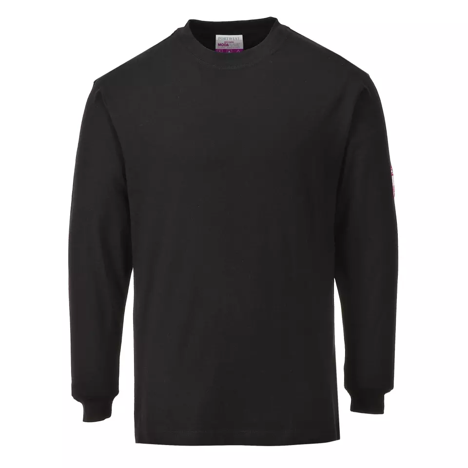 Portwest FR11BKR, Modaflame Knit Anti-Static FR Long Sleeve T-Shirt, Black, image 1, gallery thumbnail