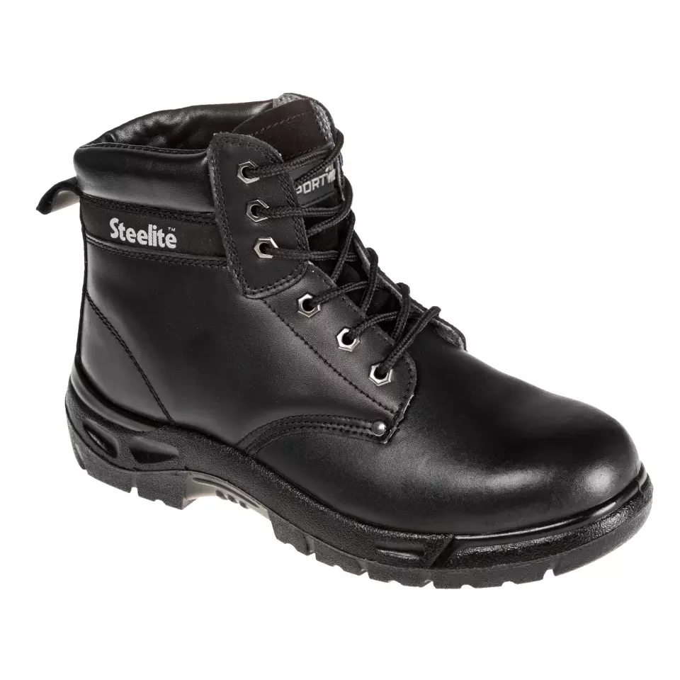 Portwest FW03BKR, Steel Action Leather Ankle Boot S3 SR, Black, image 1, gallery thumbnail