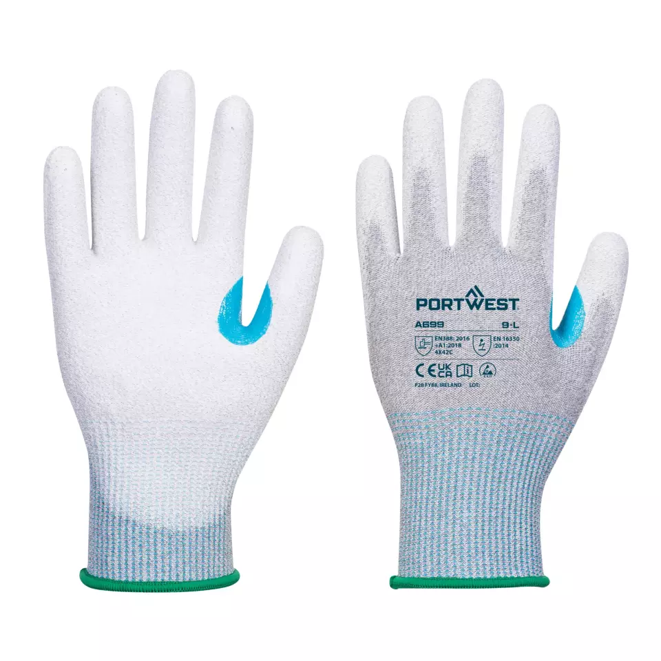 Portwest A699G6R, MR13 ESD PU Palm Glove, Grey/White, image 3, gallery thumbnail