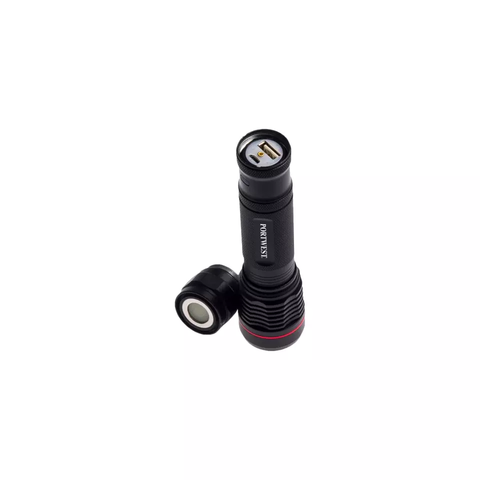 Portwest PA75BKR, USB Rechargeable Torch, Black, image 3, gallery thumbnail