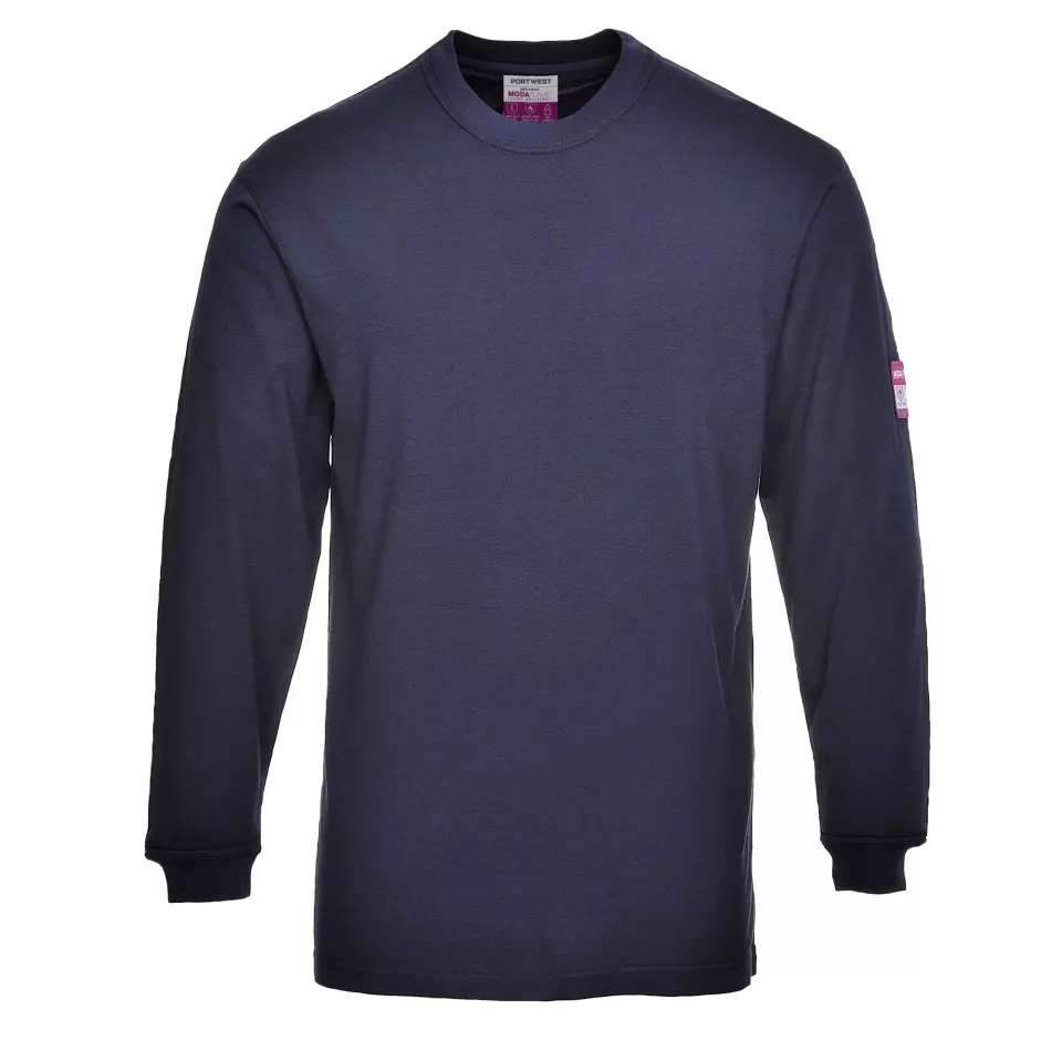 Portwest FR11NAR, Modaflame Knit Anti-Static FR Long Sleeve T-Shirt, Navy, image 1, gallery thumbnail