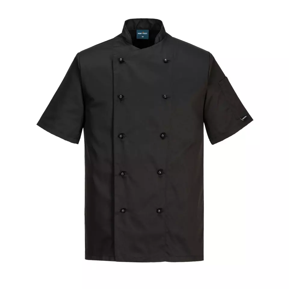 Portwest C734BKR, Chef's Kent Jacket S/S, Black, image 1, gallery thumbnail