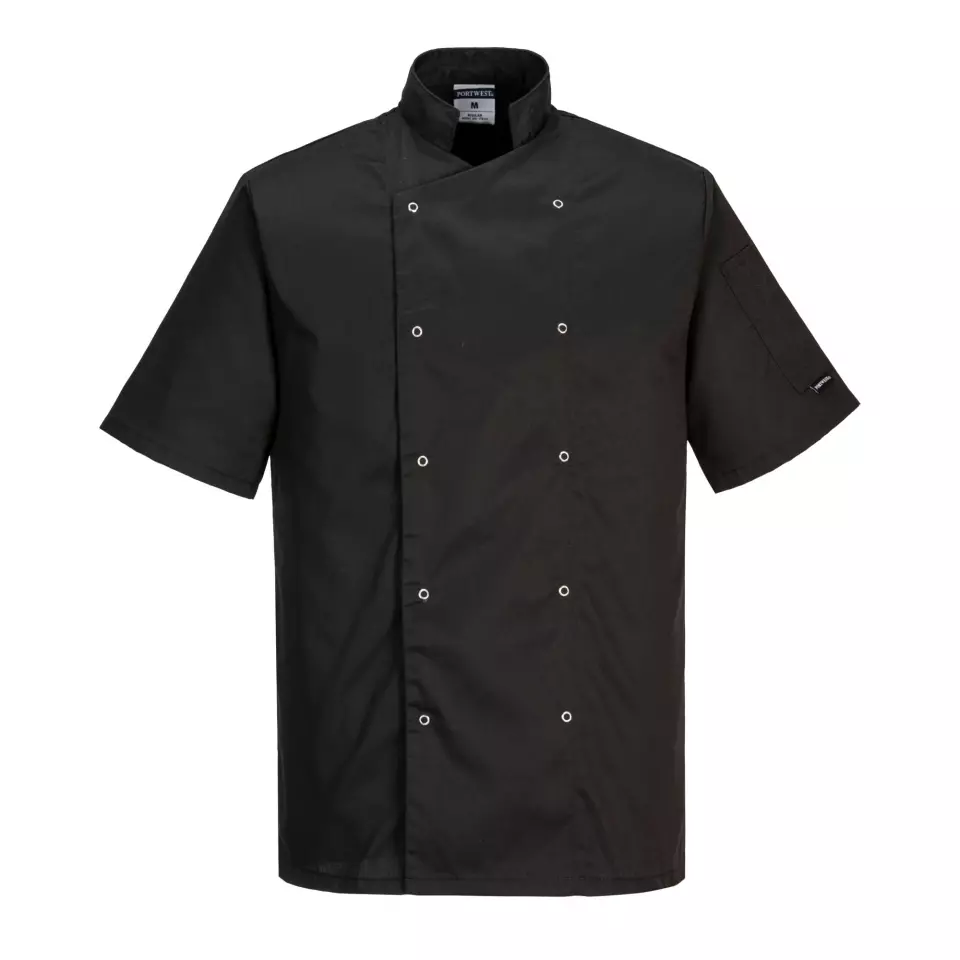 Portwest C733BKR, Chef's Cumbria Jacket S/S, Black, image 1, gallery thumbnail