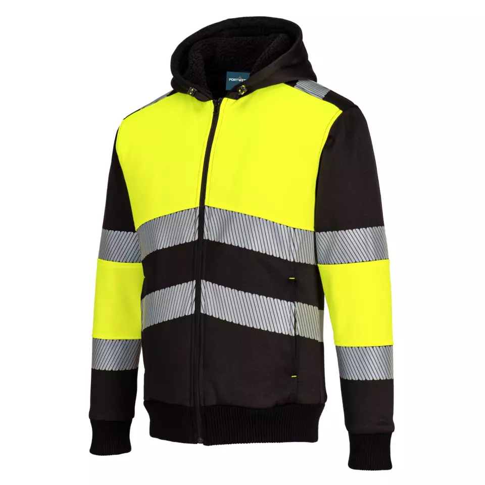 Portwest PW377YBR, PW3 Zipped Class 1 Winter Hoodie, Yellow/Black, image 3, gallery thumbnail