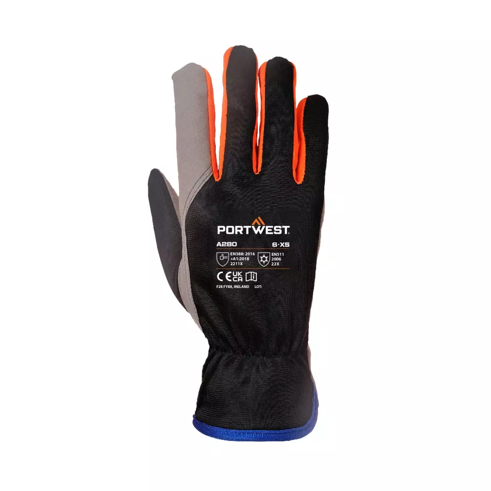 Portwest A280K1R, Wintershield Glove, Black/Orange, image 1, gallery thumbnail