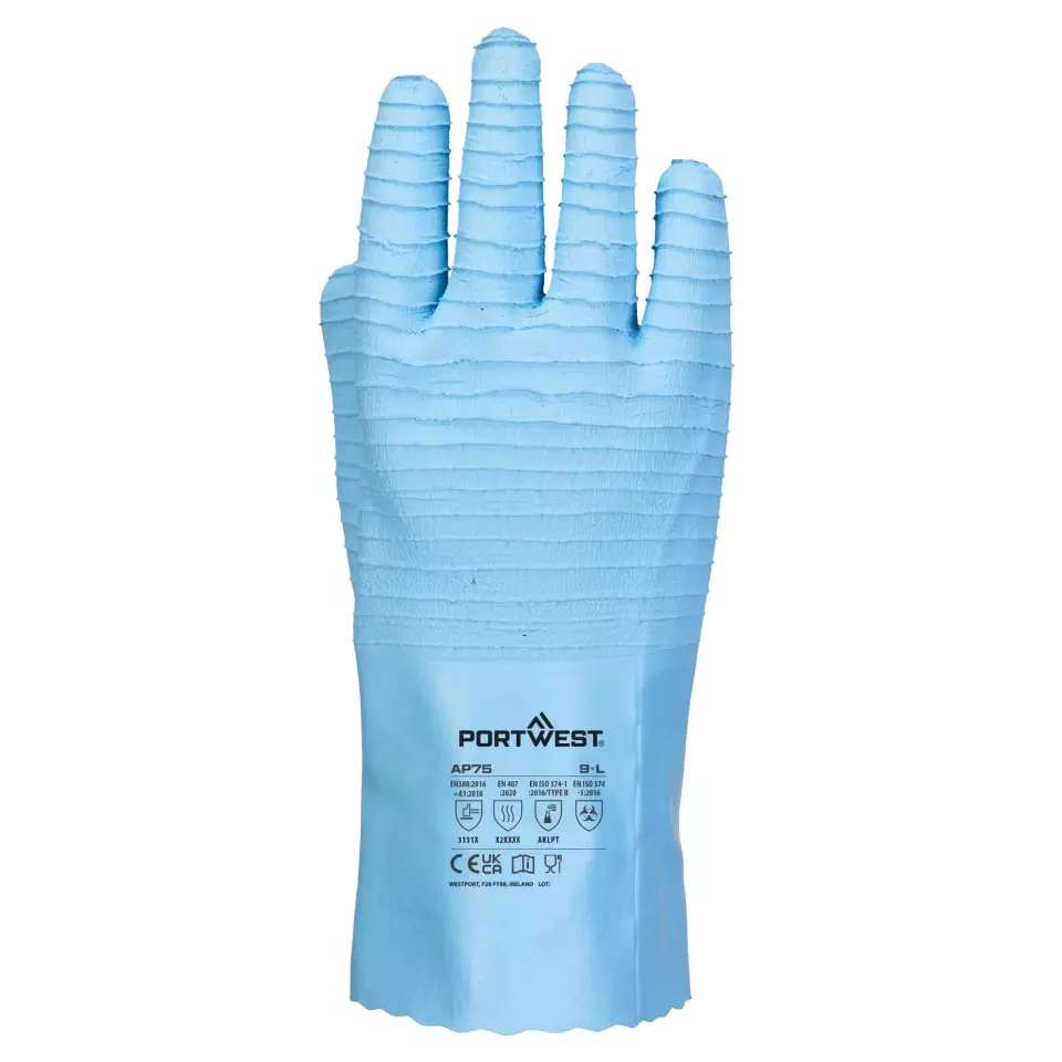 Portwest AP75BLU, FD Chemical B Latex Gauntlet, Blue, image 1, gallery thumbnail