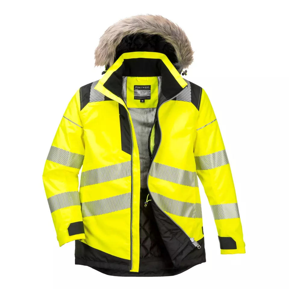 Portwest PW369YBR, PW3 Hi-Vis Winter Parka Jacket, Yellow/Black, image 4, gallery thumbnail