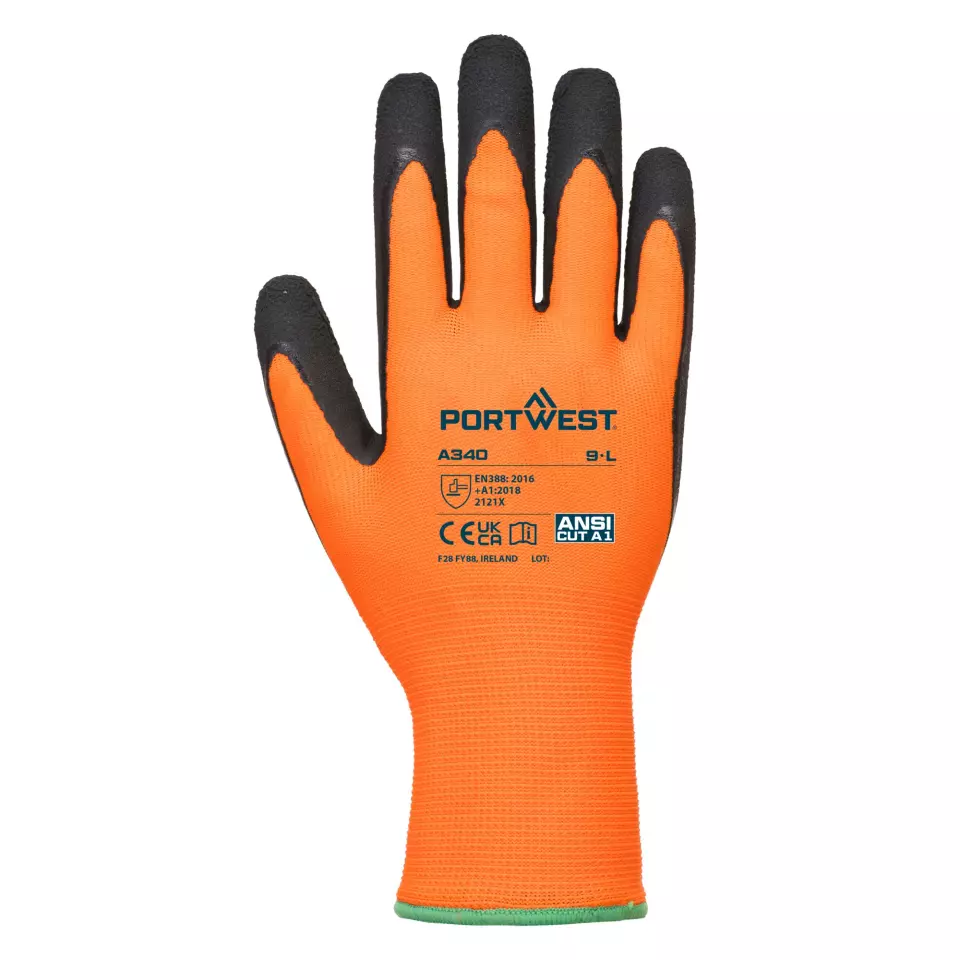 Portwest A340ORB, Hi-Vis Grip Glove - Latex, Orange/Black, image 1, gallery thumbnail