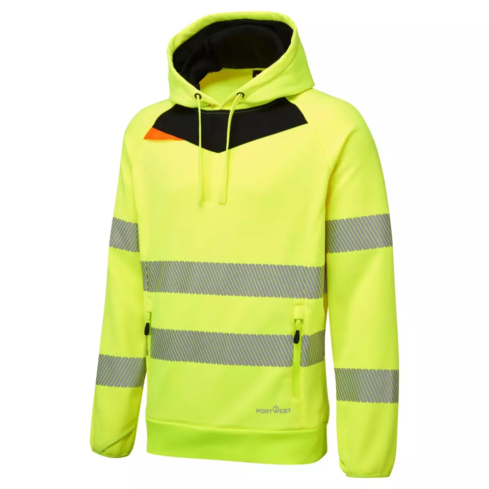Portwest DX483YBR, DX4 Hi-Vis Overhead Hoodie, Yellow/Black, image 4, gallery thumbnail