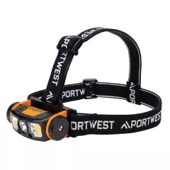 Portwest PA76BKO, LED rörelsesensor USB pannlampa, svart/orange
