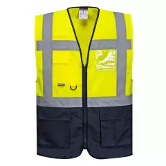 Portwest C476YNR, Warsaw Hi-Vis Contrast Executive Vest, Yellow/Navy