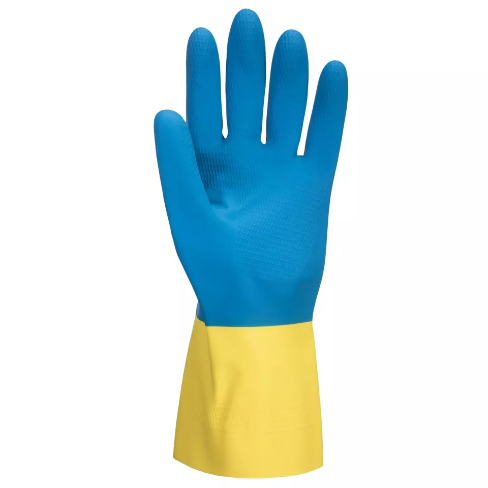 Portwest A801Y4R, Double Dipped Latex Gauntlet, Yellow/Blue, image 2, gallery thumbnail