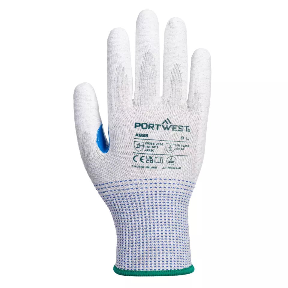 Portwest A699G6R, MR13 ESD PU Palm Glove, Grey/White, image 1, gallery thumbnail