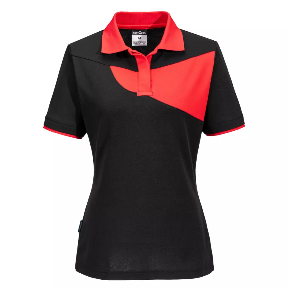 Portwest PW219BDR, PW2 Damen Poloshirt KA, Schwarz/Rot, image 1, gallery thumbnail