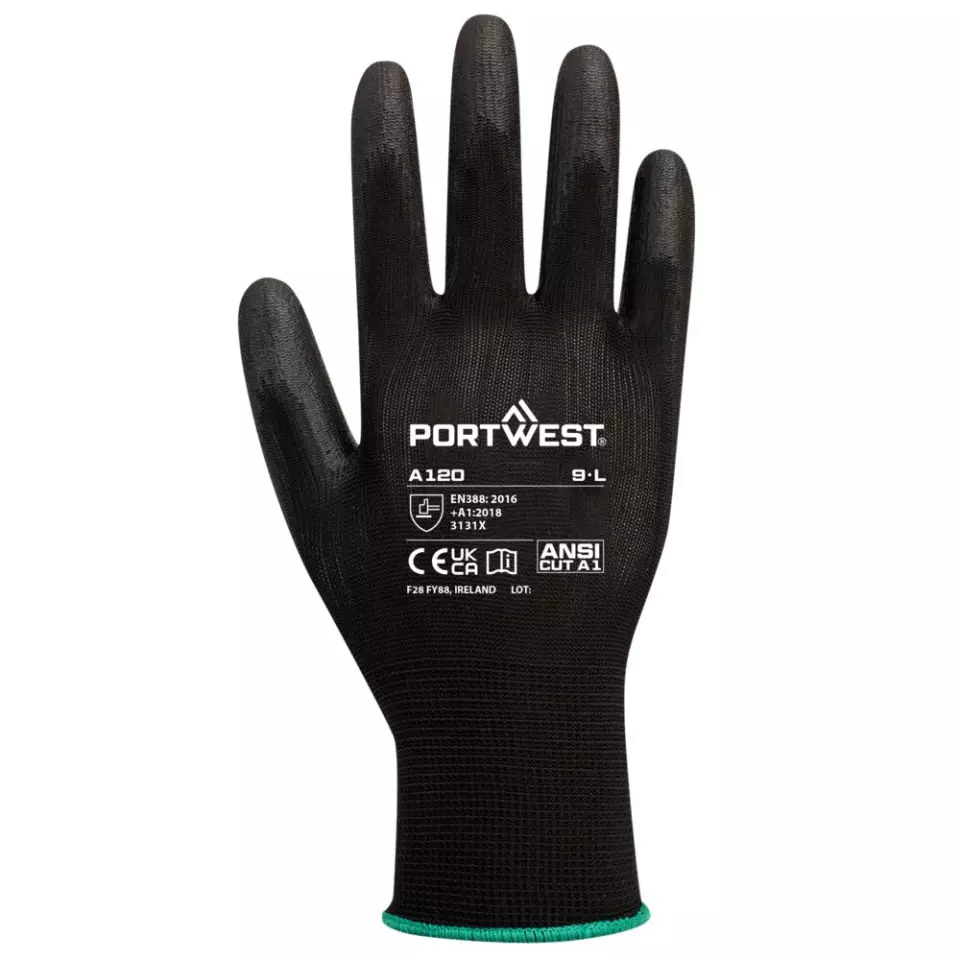 Portwest A120BKR, PU Palm Glove, Black, image 2, gallery thumbnail