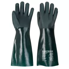 Portwest A845GNR, Double Dipped PVC Gauntlet 45cm, Size XL, Green