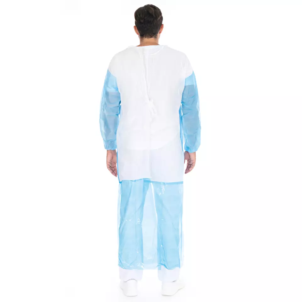 Hygostar 27906, Duo PP/PE Perforated Gowns, XXL, White/Blue, image 3, gallery thumbnail