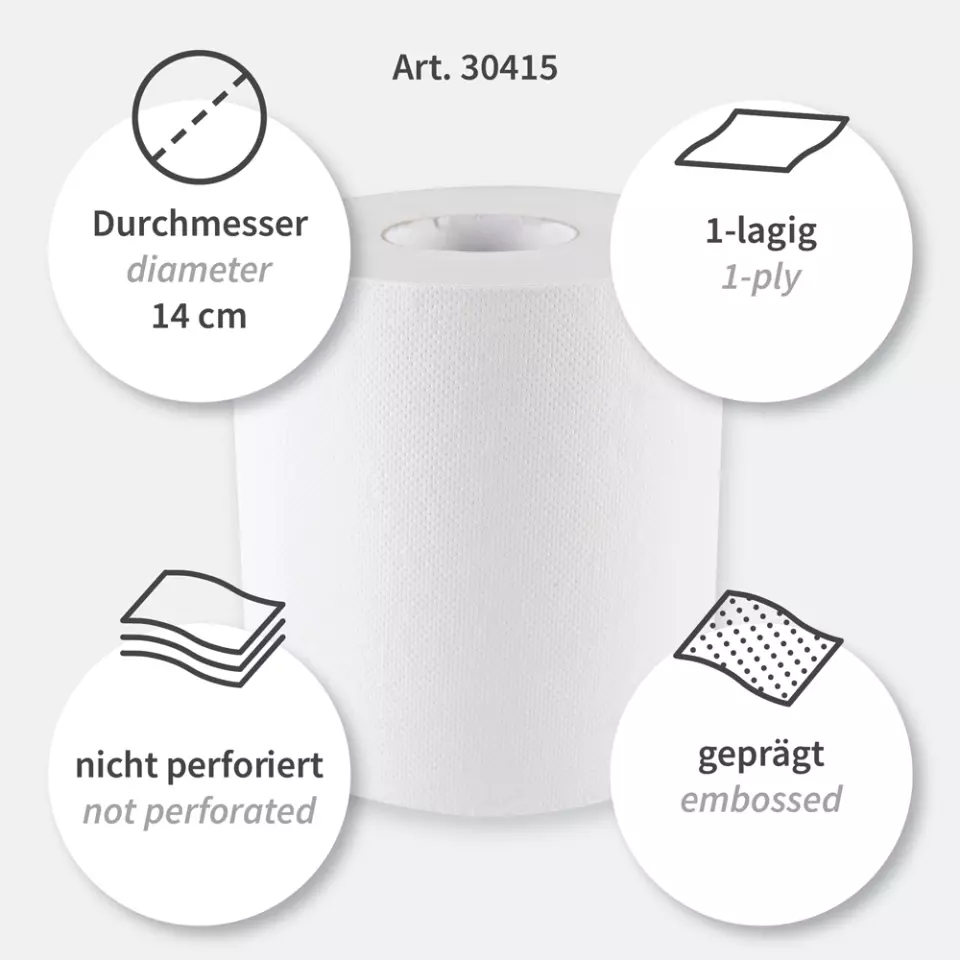 HygoClean 30415, Recycling-Papierhandtuchrollen mit Innenabrollung, 1-lagig, Weiß, image 3, gallery thumbnail