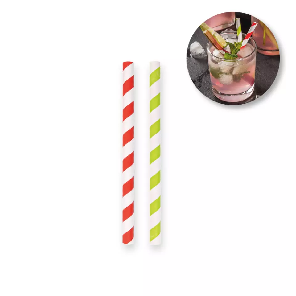 NATUREStar 421370, Cocktail Organic Paper Straws, FSC®-mix, green/white striped, ø 8 mm, 130 mm, image 3, gallery thumbnail