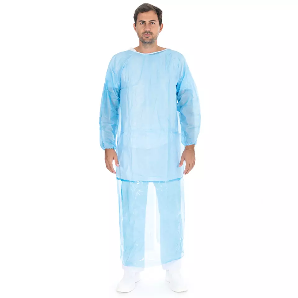 Hygostar 27906, Duo PP/PE Perforated Gowns, XXL, White/Blue, image 1, gallery thumbnail