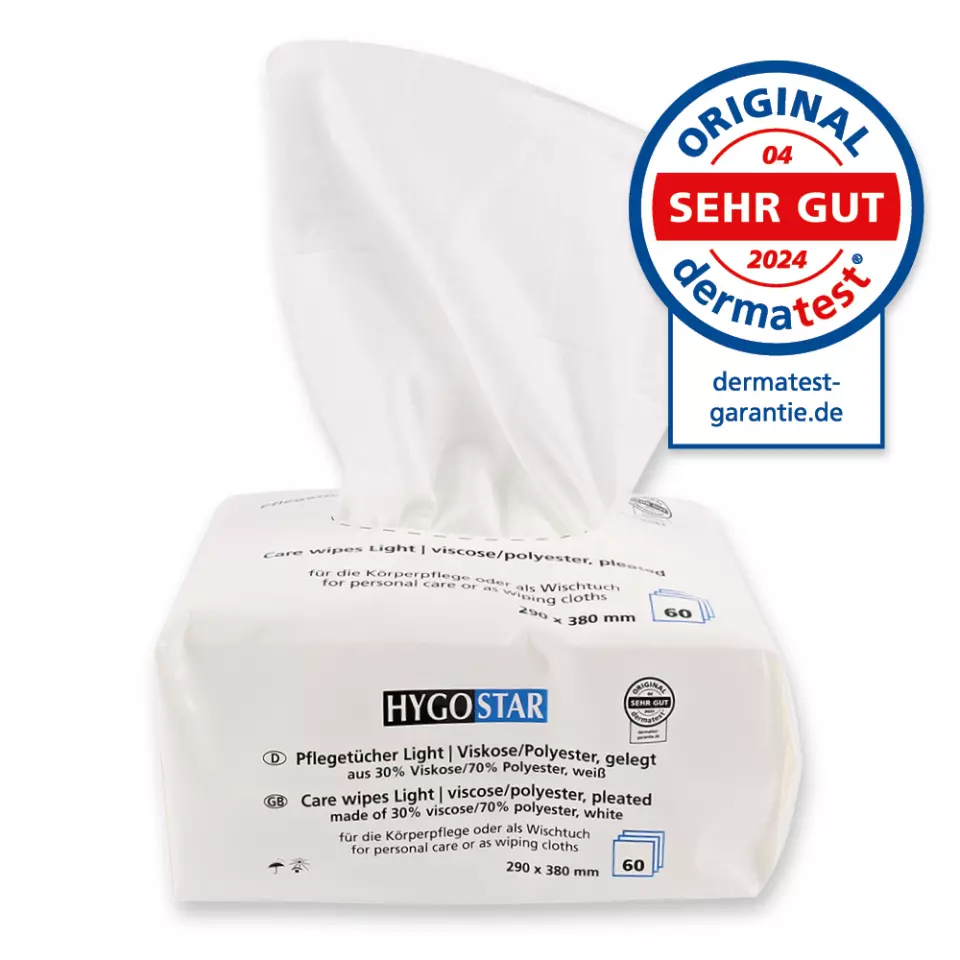 Hygostar 53622, Care Light Pflegetücher, 29 x 38 cm, Viskose/Polyester, gefaltet, Weiß, image 1, gallery thumbnail