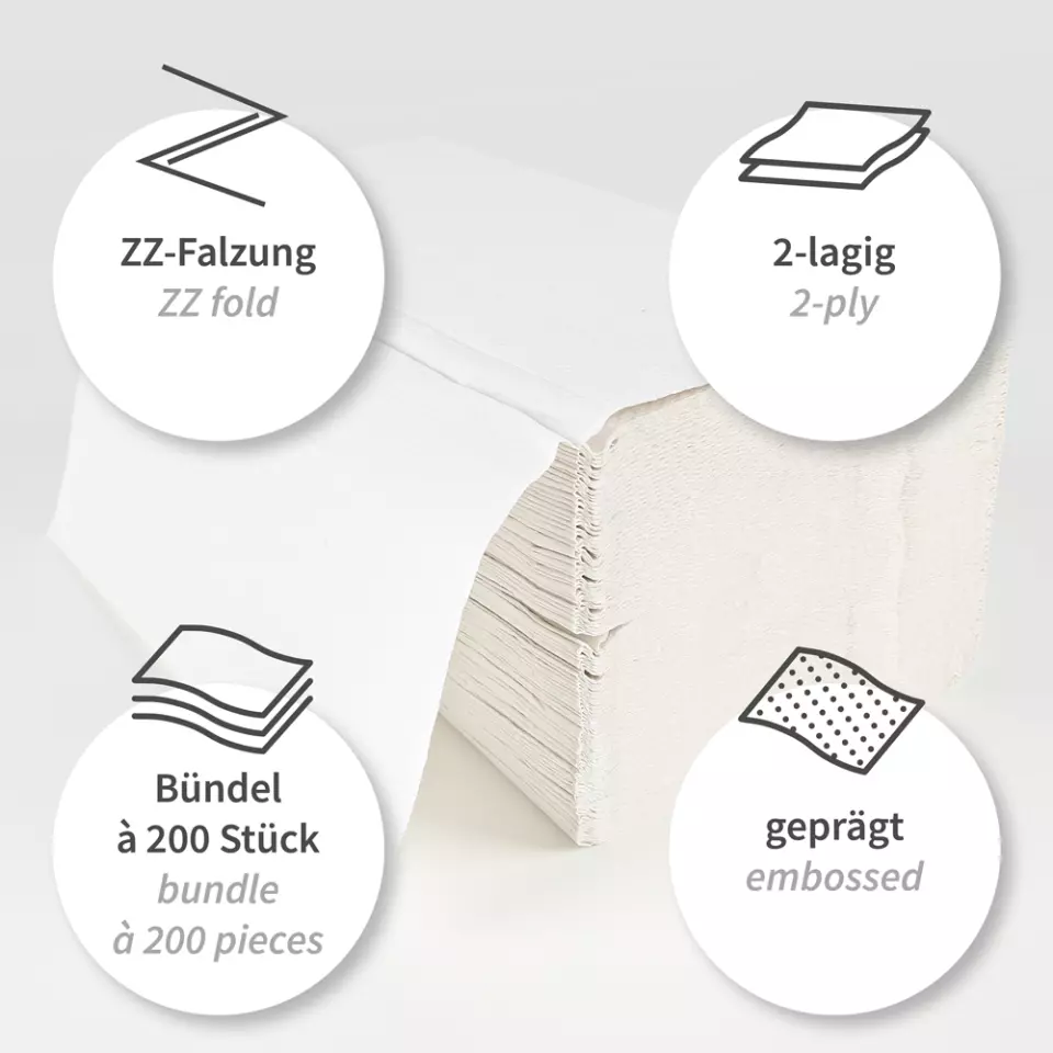 HygoClean 30402, Recycling-Papierhandtücher, 2-lagig, V/ZZ-Falzung, Weiß, image 7, gallery thumbnail